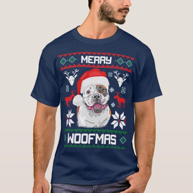 T-shirt alegre do Natal de Woofmas do buldogue (Frente)