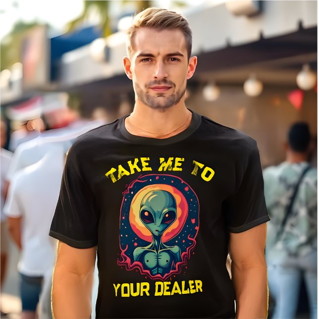 T-Shirt Alienígena Engraçado "Leve-me ao seu vende (Funny Alien Meme T-Shirt "Take Me to Your Dealer")