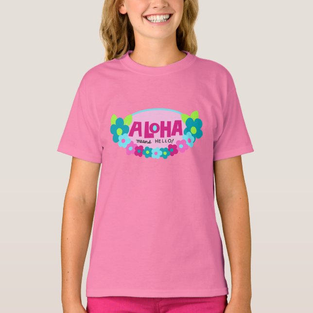 T-shirt Aloha quer dizer "Alô, T-Shirt" da garota (Frente)
