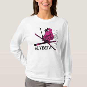 T-shirt Alyeska Alaska skier temático rosa senhoras hoodie