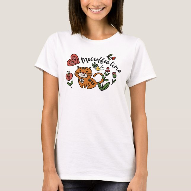 T-Shirt Amante De Café De Gato Bonito (Frente)