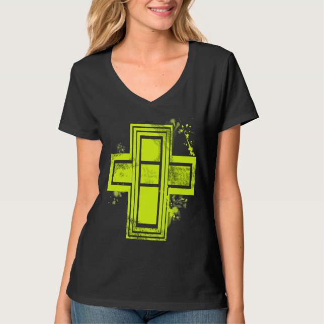 T-shirt amarelo da cruz dos grafites (Frente)