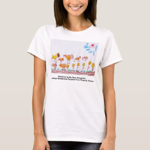 T-SHIRT AMARELO do BEBÊ das SENHORAS, "galinhas"