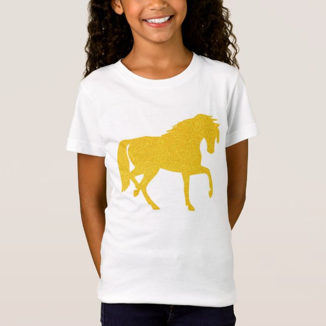 T-shirt amarelo dourado das meninas do cavalo do (Frente)
