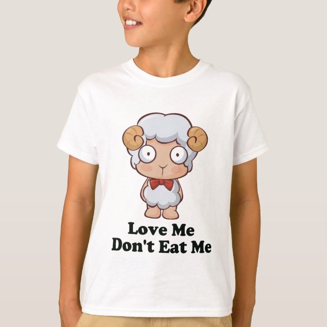 T-shirt Ame-me Não Coma Design de Ovelha (Frente)