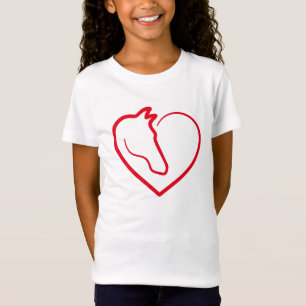T-shirt Ame os cavalos, coração vermelho com cabeça de