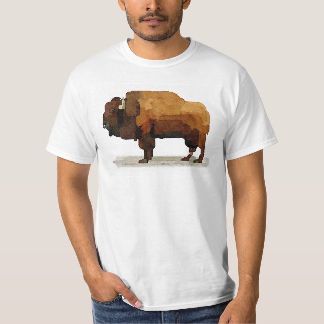 T-shirt americano da aguarela do búfalo (bisonte) (Frente)
