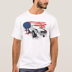 T-shirt americano do carro de Camaro da bandeira