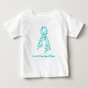 T-shirt Amor Coragem Esperança Borboleta - Câncer de ovári