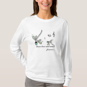 T-shirt amor e música da paz da libélula para sempre…