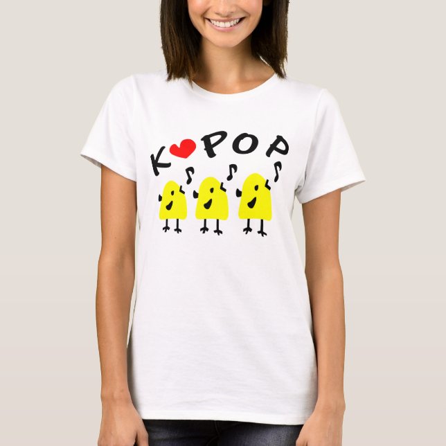 T-shirt AMOR K POP, PÁSSAROS CANTANDO Datas Boneca (Ajusta (Frente)