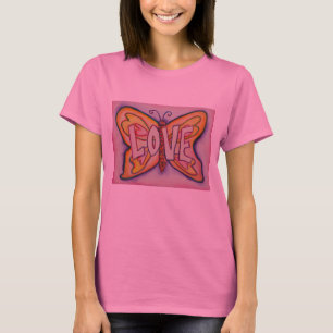 T-shirt Amor Palavra Cor-de-rosa Borboleta Personalizada C