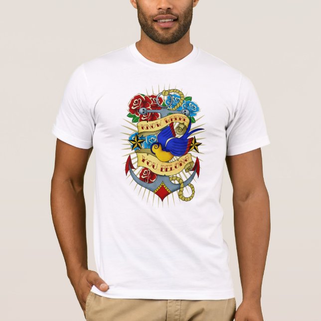T-shirt Âncora, andorinha e rosas (Frente)
