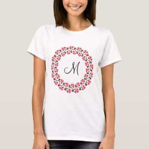 T-shirt Anel de flor vermelha Monograma personalizado inic