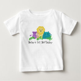 T-shirt Animais de Zoológico 1º Aniversário do Bebê