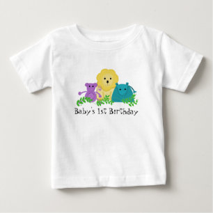 T-shirt Animais de Zoológico 1º Aniversário do Bebê