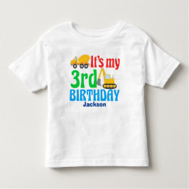 T-shirt aniversário de 3 anos Kids Construction Vehicle Pa