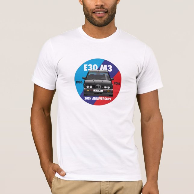 T-shirt Aniversário Roundel de BMW E30 M3 30o (Evo preto) (Frente)