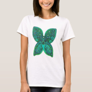 T-shirt Anjo da borboleta com as asas do verde azul