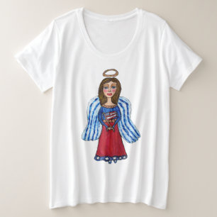 T-shirt Anjo Vermelho Branco Azul EUA Bandeira Patriótica