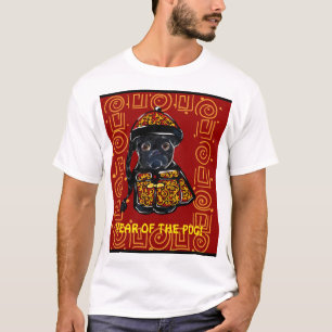 T-shirt Ano do Cão Pug Preto