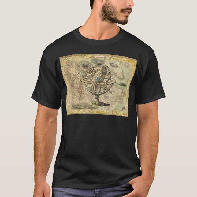 T-shirt Antiga América Britânica Explora o Mapa de Bens Po (Frente)