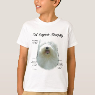 T-shirt Antigo Design de História do Sheepdog Inglês