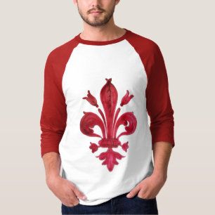T-SHIRT ANTIGO VERMELHO FLEUR DE LIS EM BRANCO FLORAL HERÁ