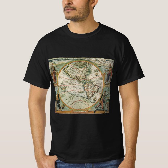 T-shirt Antiguidade Mapa Antiquado das Américas, Teodor de (Frente)