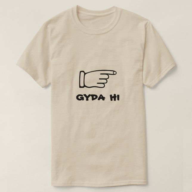 T-shirt Apontando dedo com o guiado de texto (Frente do Design)