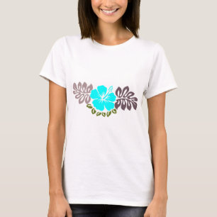 T-shirt Aqua Hibiscus e Folhas