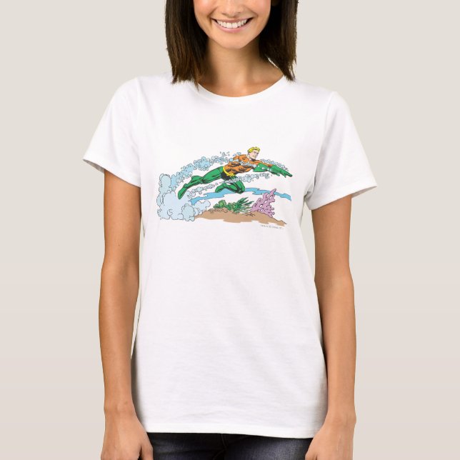 T-shirt Aquaman salta sobre coral (Frente)