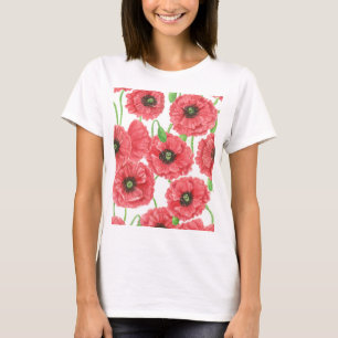 T-shirt Aquarela papoila padrão floral