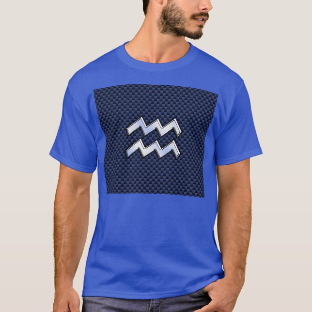 T-shirt Aquarius Zodiac - Sinal de Fibra Azul Real de Carb (Frente)