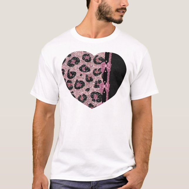 T-shirt ARCOS de Fita de Impressão de Leopardo Rosa-Rockab (Frente)