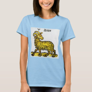 T-shirt Aria o Ouro Ram, Sinais de Vintage do Zodiac