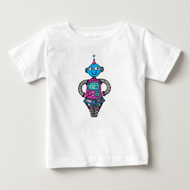 T-shirt Arnie Robot: Rosa e Azul (Frente)