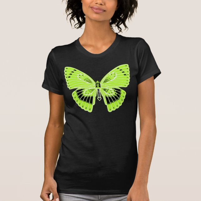 T-shirt Art Nouveau Estilo Verde limão de Borboleta (Frente)