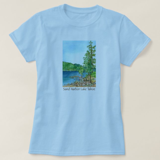 T-shirt Arte de Aquarela Tahoe no Lago Harbor (Frente do Design)