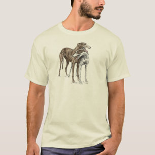T-shirt Arte de Cachorro de Dois Amigos Greyhound
