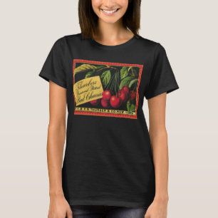 T-shirt Arte de rótulo de caixa de frutas vintage, cerejas