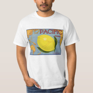 T-shirt Arte de rótulo de caixa de frutas vintage Pacific 