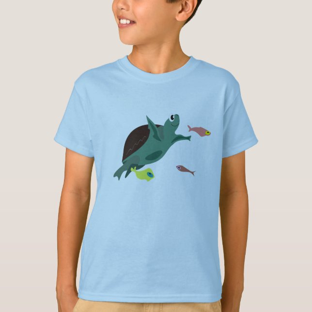 T-shirt Arte de Tartaruga Marinha Fofa Sob o Mar (Frente)