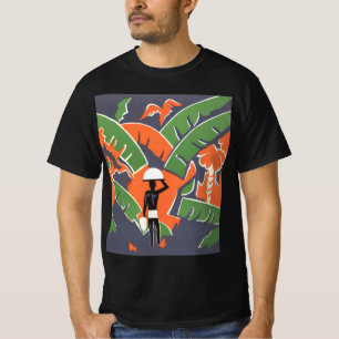 T-shirt Arte Deco Vintage de Viagem, Indígena na Selva Afr