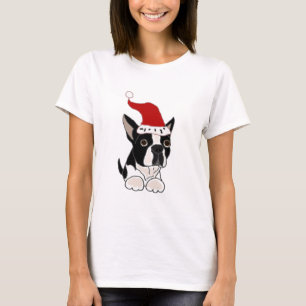 T-shirt Arte engraçada do Natal de Boston Terrier