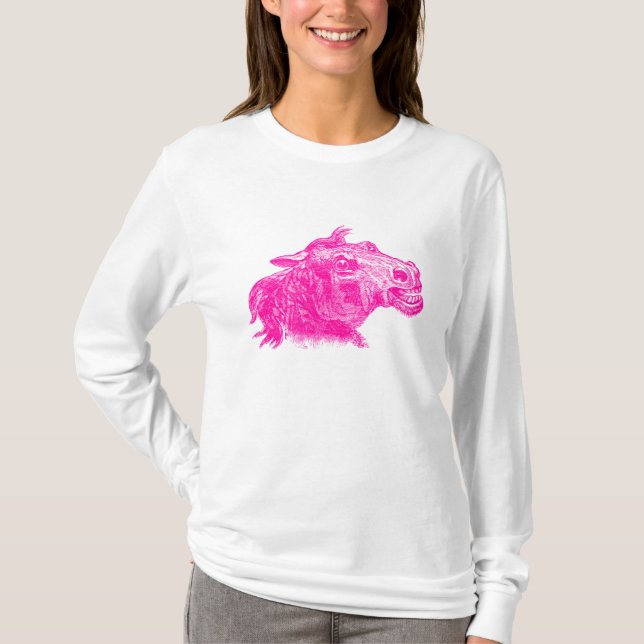 T-shirt Arte Gráfica Expressiva da Cabeça de Cavalo Louco (Frente)