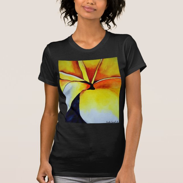 T-shirt Arte original da flor Amarelo Tropical (Frente)