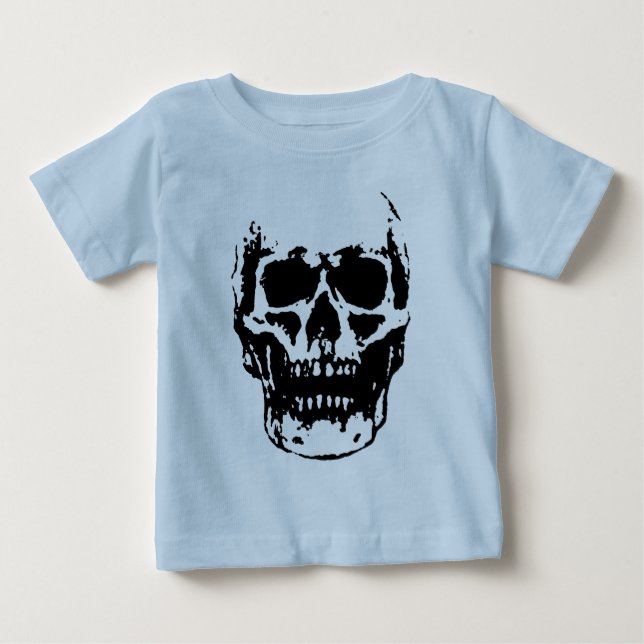 T-shirt Arte Pop de Crânio Preto e Branco (Frente)