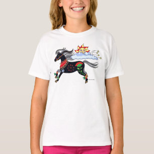 T-shirt Arte popular ucraniana do pônei do céu por Vera