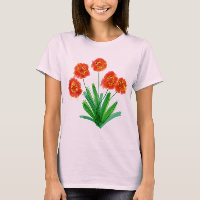 T-shirt Artsy Red Orange Floral (Frente)